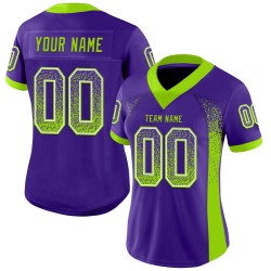 Maillot de football personnalisé en maille violet fluo vert et blanc Maillot de football personnalisé en maille violet fluo vert et blanc